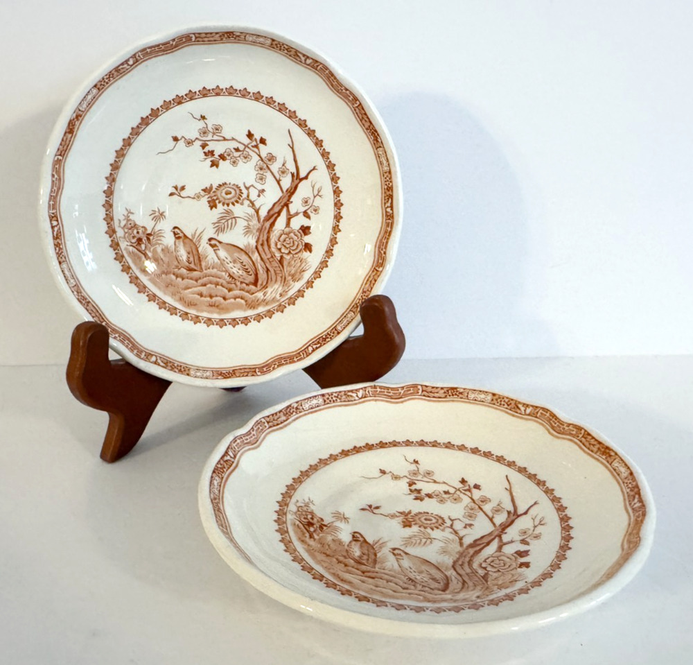 Pair Furnivals Quail Brown Small Fruit Bowls 5.6" Ironstone England Vintage